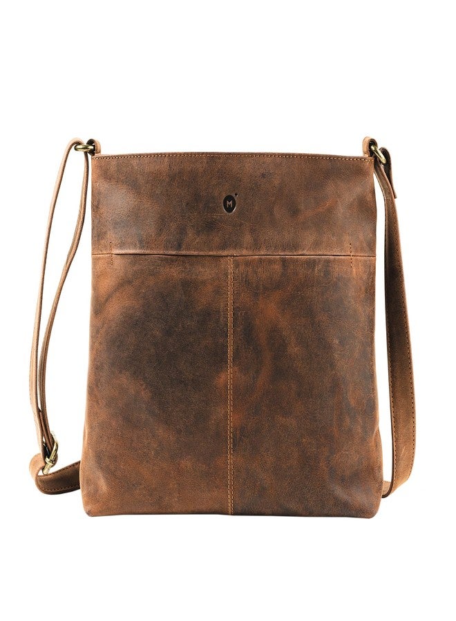 Moonster® Women's Medium Leather Bag - Women's Shoulder Bag - Genuine Full Grain Leather Shoulder Bag with 3 Zips, 2 Pockets Without Flap and Inner Key Strap - Dark Brown, Brown - Image 1