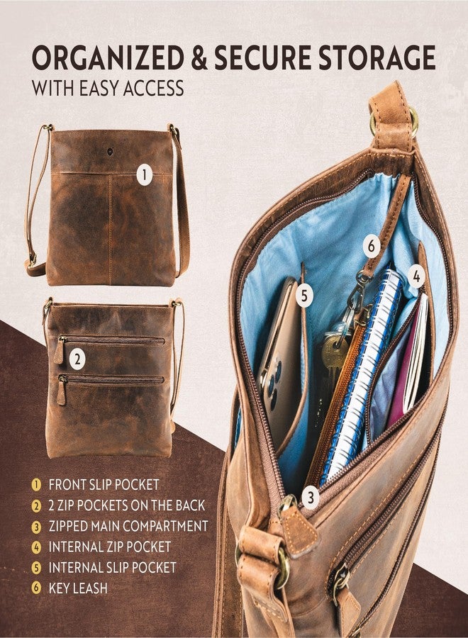 Moonster® Women's Medium Leather Bag - Women's Shoulder Bag - Genuine Full Grain Leather Shoulder Bag with 3 Zips, 2 Pockets Without Flap and Inner Key Strap - Dark Brown, Brown - Image 4