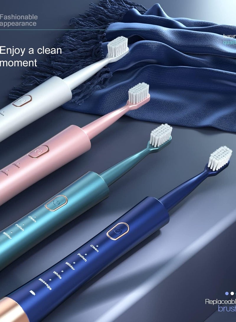 USB Rechargeable Sonic Electric Toothbrush for Adults with Powerful High Vibration Motor Soft Dupont Brush Heads Five Modes and Two Minute Timer Green - Image 5