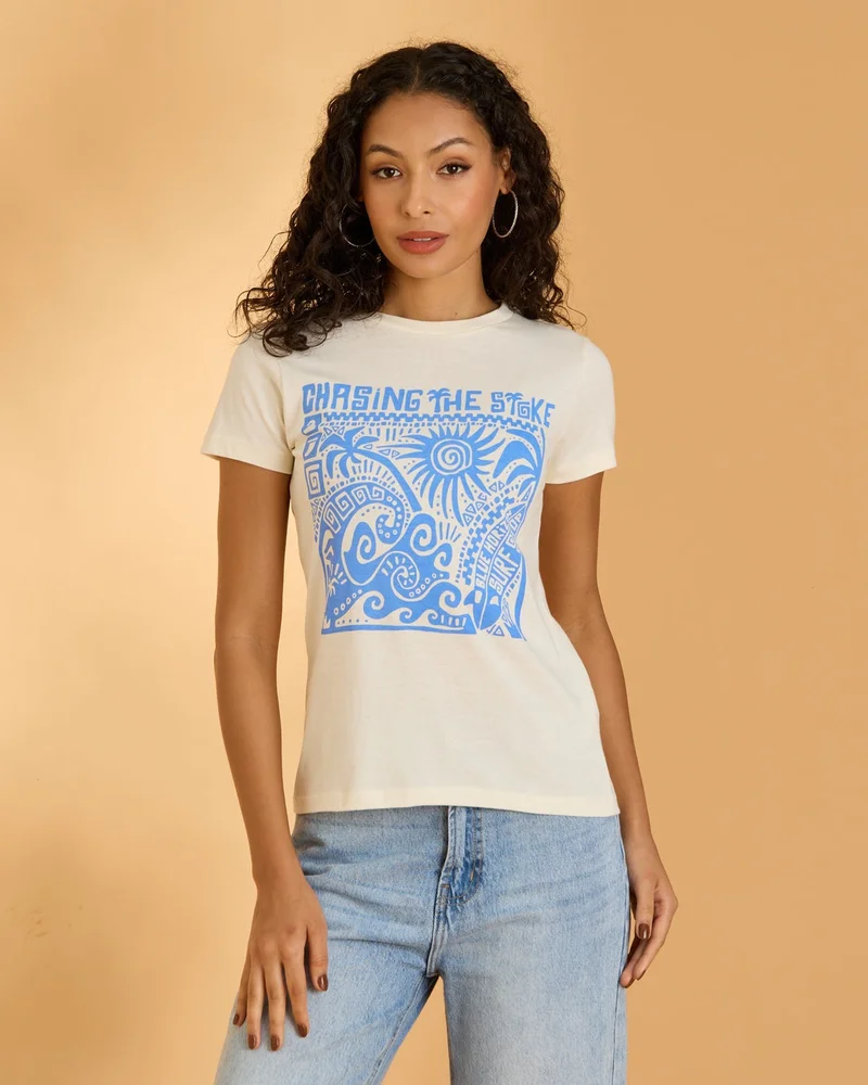 Redtag Women Cream Printed T-Shirt