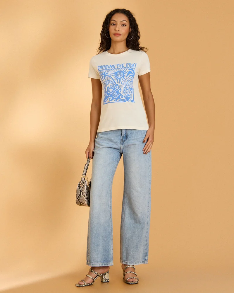 Redtag Women Cream Printed T-Shirt