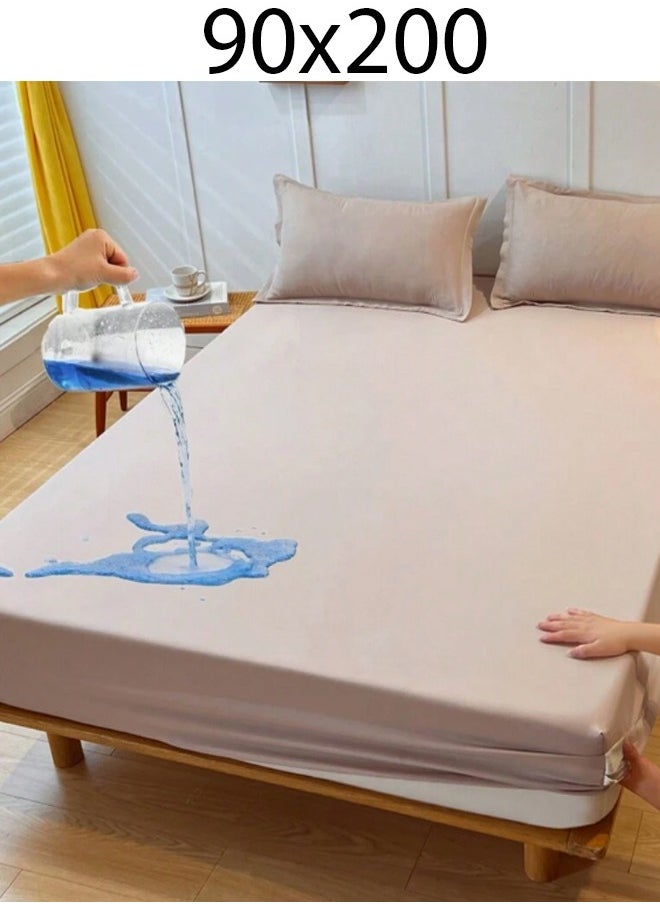 Generic Waterproof Single Fitted Bed Sheet Beige 90 x 200 cm  - Image 1