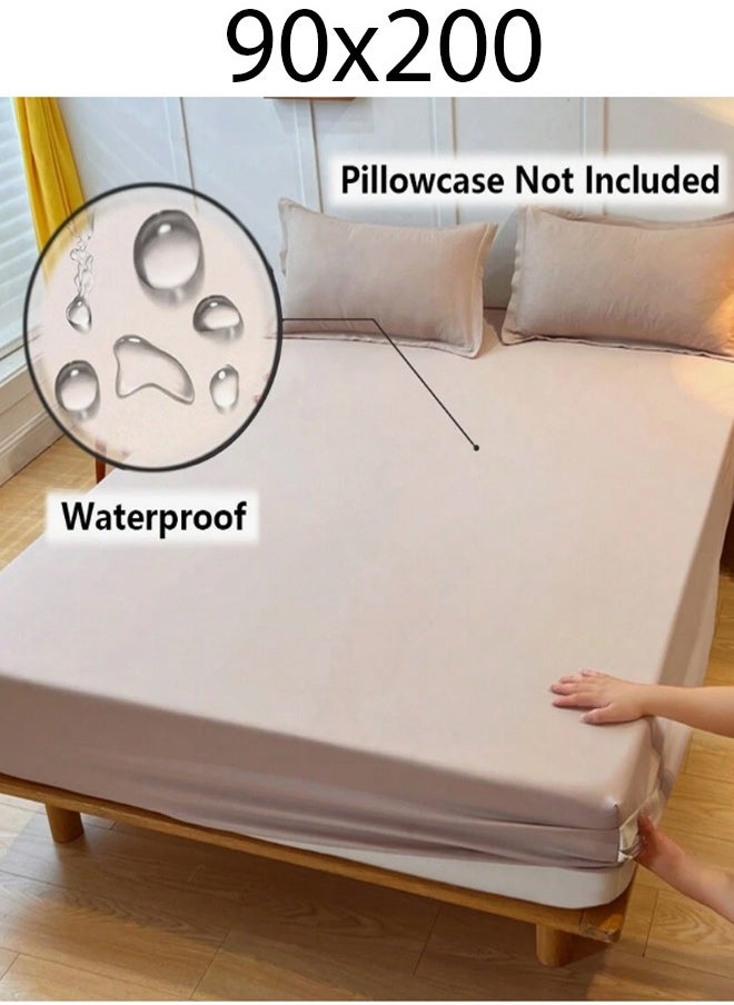 Generic Waterproof Single Fitted Bed Sheet Beige 90 x 200 cm  - Image 2