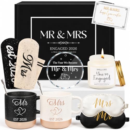 Giftota 2026 Mr & Mrs Gift Set for Couples, Engagement Gift with Mugs, Scented Candle & Crystal Wedding Ornament 2026, Wedding Gift for Newlyweds, Bridal Shower Gift, Engaged 2026 - Image 1