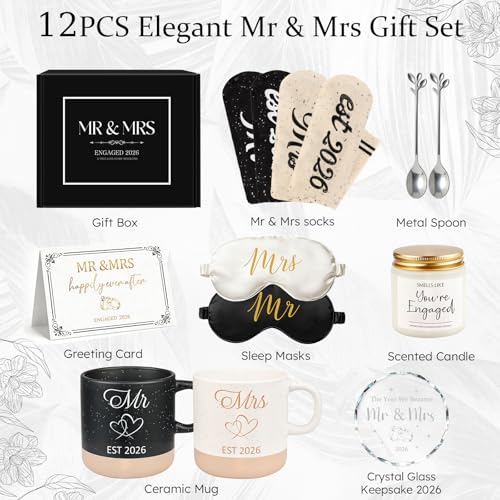 Giftota 2026 Mr & Mrs Gift Set for Couples, Engagement Gift with Mugs, Scented Candle & Crystal Wedding Ornament 2026, Wedding Gift for Newlyweds, Bridal Shower Gift, Engaged 2026 - Image 2