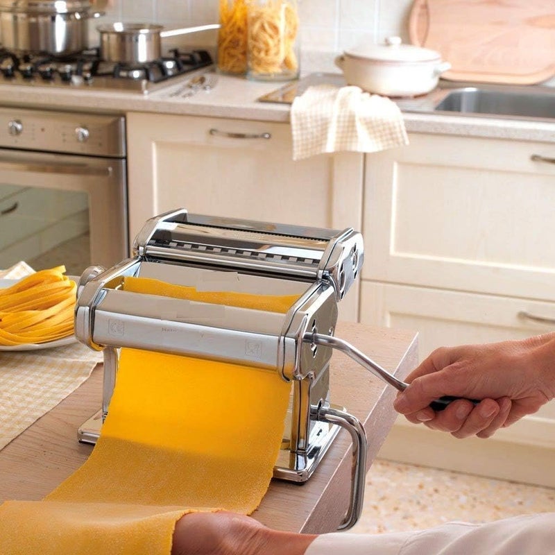 Manual Pasta Maker Machine with Adjustable Dough Thickness, Chrome-Plated Steel Noodle & Spaghetti Maker, Multi-Level Pasta Roller for Lasagna, Fettuccine, Ravioli, Dumpling Wrappers, Clamp - Image 2