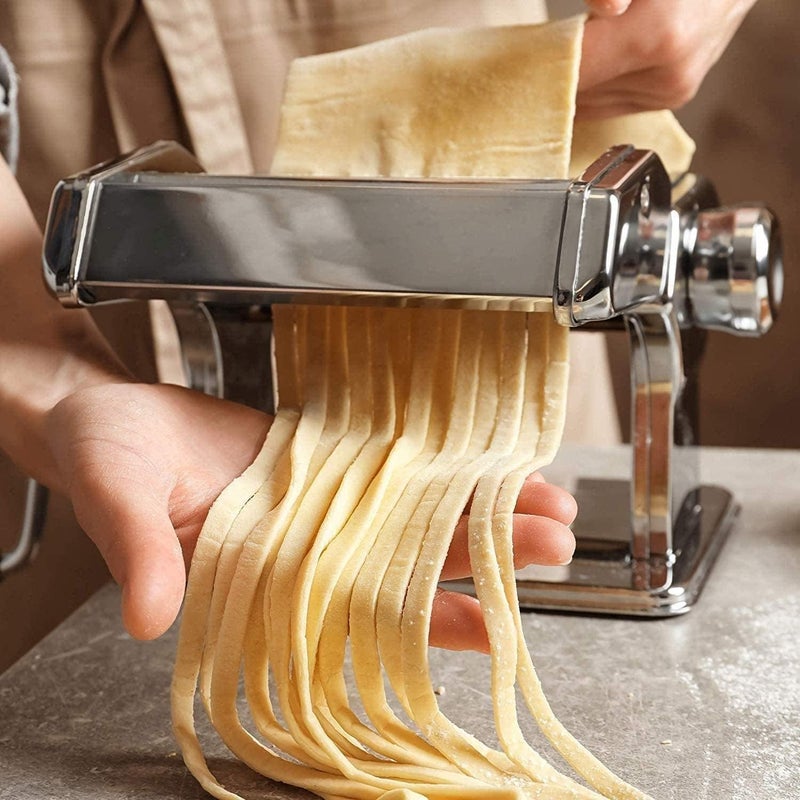 Manual Pasta Maker Machine with Adjustable Dough Thickness, Chrome-Plated Steel Noodle & Spaghetti Maker, Multi-Level Pasta Roller for Lasagna, Fettuccine, Ravioli, Dumpling Wrappers, Clamp - Image 3