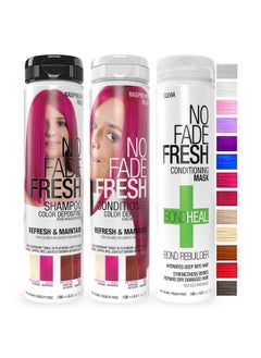 Raspberry Rush Hair Color Depositing Shampoo + Conditioner + Bondheal Bond Rebuilder Bundle Enhance Color Prevent Fading & Refresh Magenta Pink Color Temporary Hair Color Dye