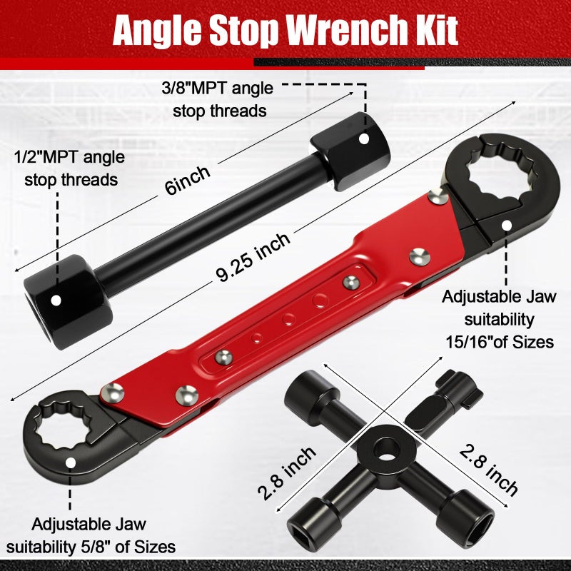Lanties 5 Pcs Angle Stop Wrench Kit Plumbing Tool, Compression Sleeve Puller for 1/2" Compression Fittings, Ferrule Puller Removal Tool for 1/2" Copper Tubing Nut, 4-way Multi-functional Utility Key - Image 2