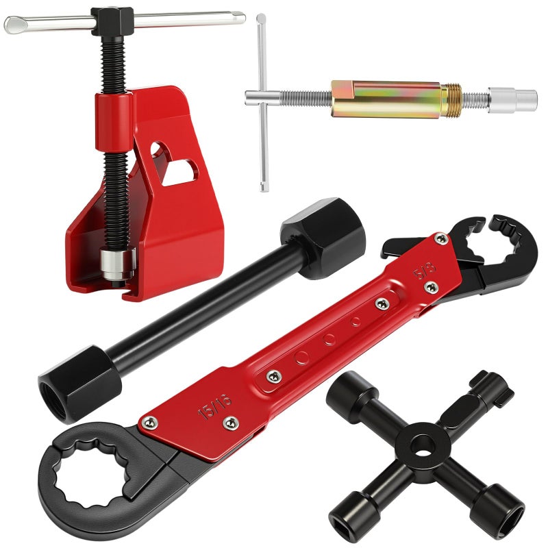 Lanties 5 Pcs Angle Stop Wrench Kit Plumbing Tool, Compression Sleeve Puller for 1/2" Compression Fittings, Ferrule Puller Removal Tool for 1/2" Copper Tubing Nut, 4-way Multi-functional Utility Key - Image 1