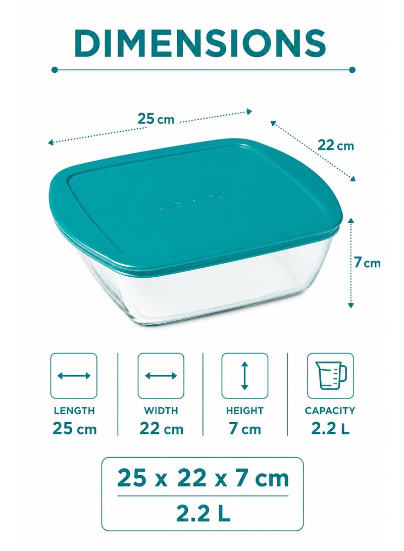 بيريكس Pyrex Cook & Store Square Glass Roaster with Lid 2.2L , BPA-Free Plastic Lid, Oven Safe Baking & Storage Dish for Lasagna & Gratin Pan, Meal Prep & Refrigerator Container 25 x 22 x 7cm - Image 2
