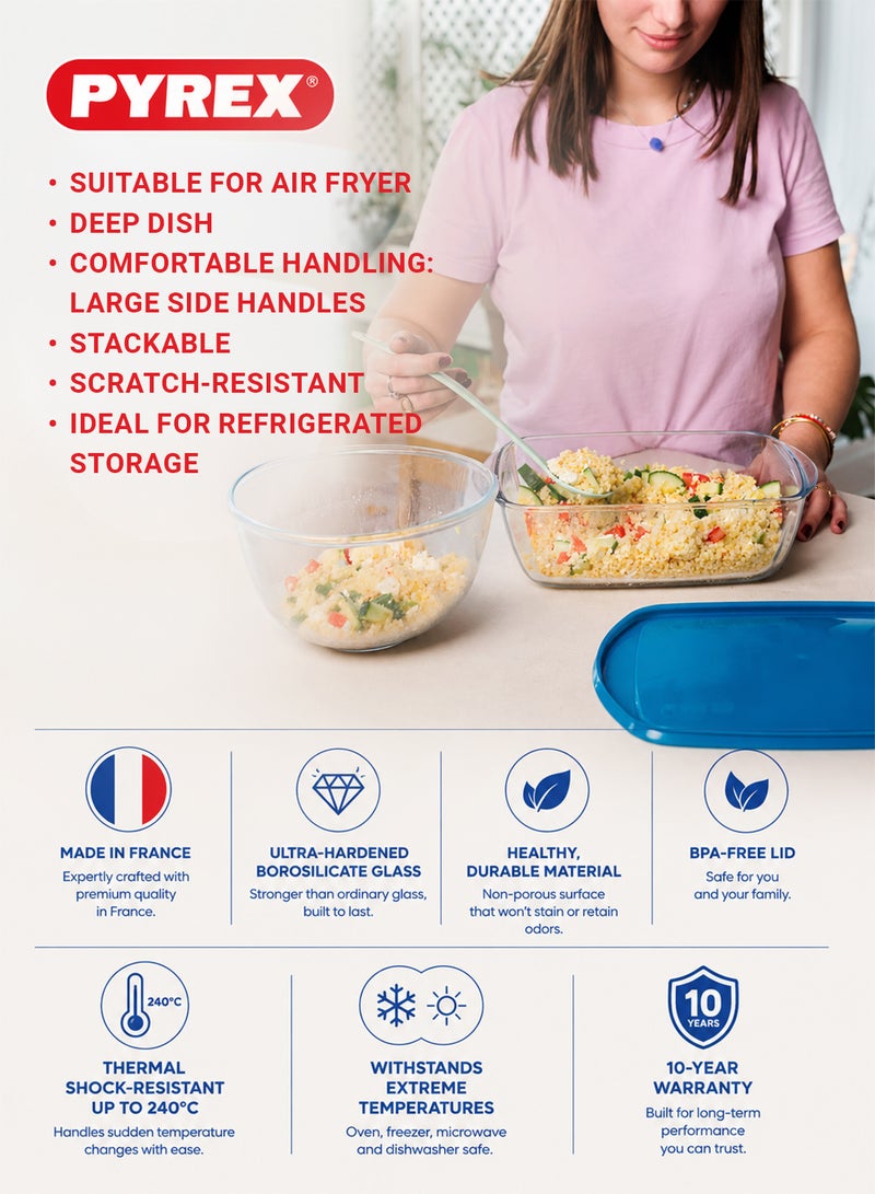 بيريكس Pyrex Cook & Store Square Glass Roaster with Lid 2.2L , BPA-Free Plastic Lid, Oven Safe Baking & Storage Dish for Lasagna & Gratin Pan, Meal Prep & Refrigerator Container 25 x 22 x 7cm - Image 4