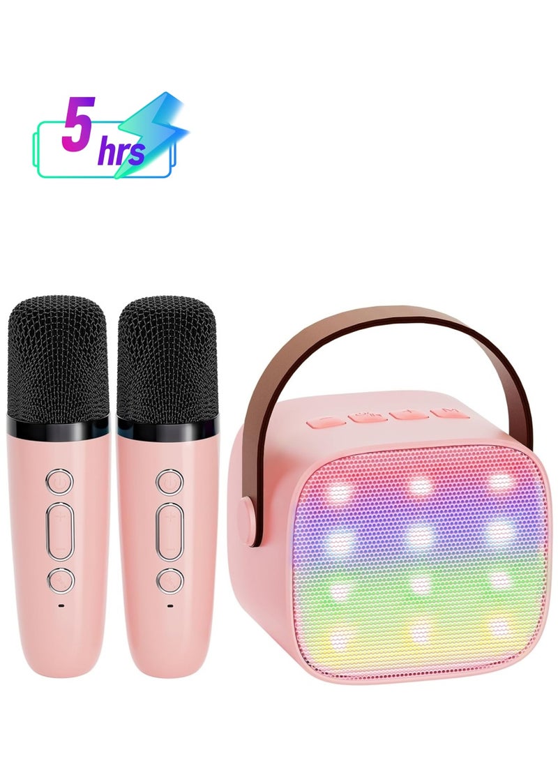 Colorful karaoke sound system, Karaoke Machine for Kids and Adults, Portable Mini Bluetooth Speaker with 2 Wireless Microphone, Christmas Gift Toys with Colorful Lights (Light Pink 2 Microphone) - Image 1