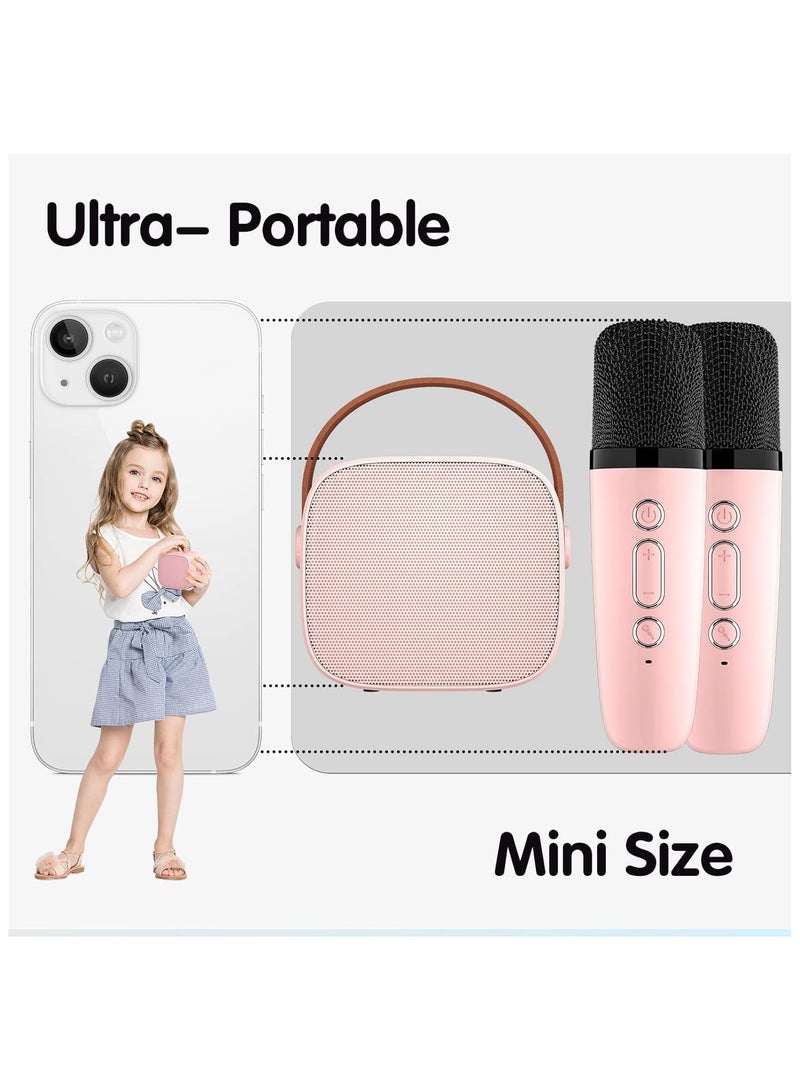 Colorful karaoke sound system, Karaoke Machine for Kids and Adults, Portable Mini Bluetooth Speaker with 2 Wireless Microphone, Christmas Gift Toys with Colorful Lights (Light Pink 2 Microphone) - Image 2