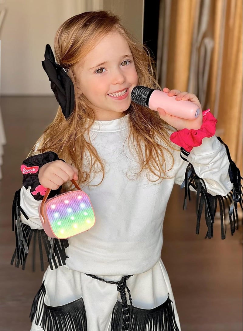 Colorful karaoke sound system, Karaoke Machine for Kids and Adults, Portable Mini Bluetooth Speaker with 2 Wireless Microphone, Christmas Gift Toys with Colorful Lights (Light Pink 2 Microphone) - Image 3