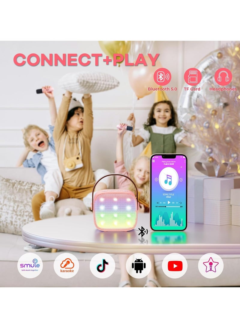 Colorful karaoke sound system, Karaoke Machine for Kids and Adults, Portable Mini Bluetooth Speaker with 2 Wireless Microphone, Christmas Gift Toys with Colorful Lights (Light Pink 2 Microphone) - Image 4