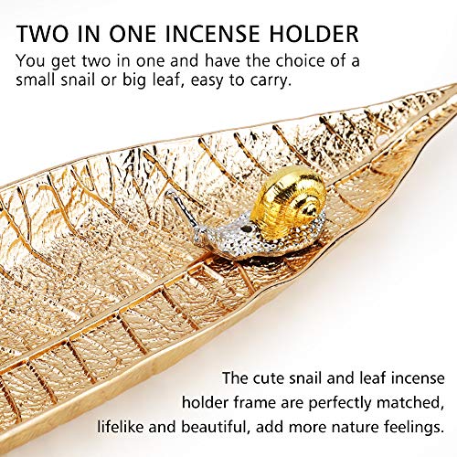 Accmor Incense Holder Set, Leaf and Snail Incense Burner, Incense Ash Catcher, Incense Sticks Holder for Counters, Meditation Room, Yoga, Home, Office, Gold - Image 4