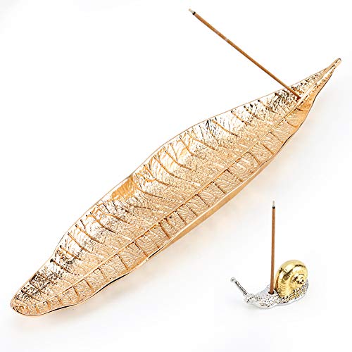 Accmor Incense Holder Set, Leaf and Snail Incense Burner, Incense Ash Catcher, Incense Sticks Holder for Counters, Meditation Room, Yoga, Home, Office, Gold - Image 1