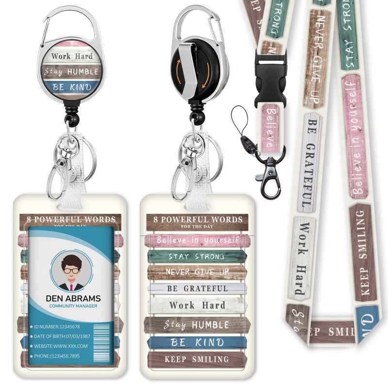 Piefly Lanyards for Id Badges, Inspirational Quote Badge Holder with Retractable Reel Belt Clip, Positive Work Name Tag Lanyard Vertical ID Card Protector Case for Women Nurse Doctor Teacher Student - Image 1