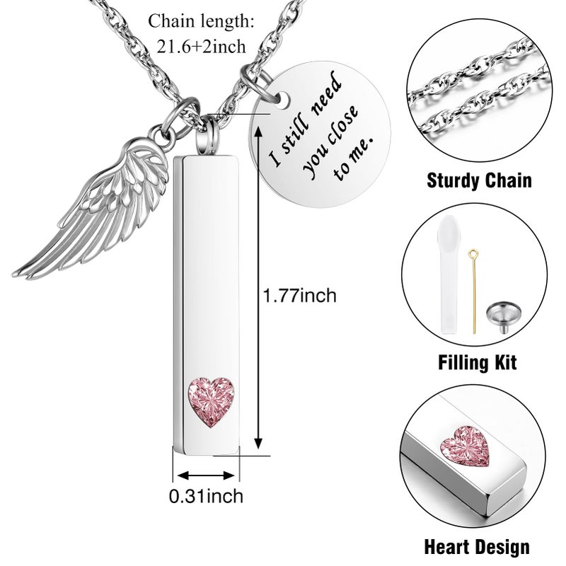 XIUDA Cremation Jewelry for Ashes with Angel Wing Charm Vertical Bar Urn Necklace Stainless Steel Memorial Keepsake Pendant for Women - Image 4
