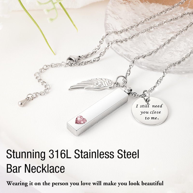 XIUDA Cremation Jewelry for Ashes with Angel Wing Charm Vertical Bar Urn Necklace Stainless Steel Memorial Keepsake Pendant for Women - Image 3