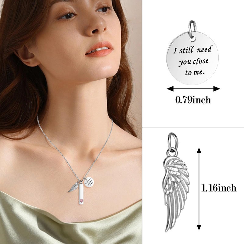 XIUDA Cremation Jewelry for Ashes with Angel Wing Charm Vertical Bar Urn Necklace Stainless Steel Memorial Keepsake Pendant for Women - Image 5