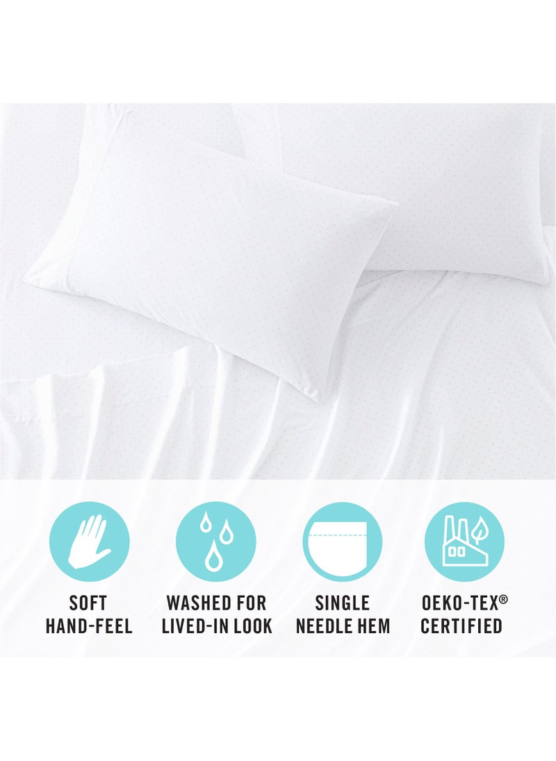 MARTHA STEWART Ultra Soft Brushed and Washed Microfiber 4 Piece Sheet Set  Easy Care  Deep Pocket Comfy Sheets  1 Flat Sheet  1 Fitted Sheet  2 Std. Pillowcases  Queen Size  White & Blush Pink