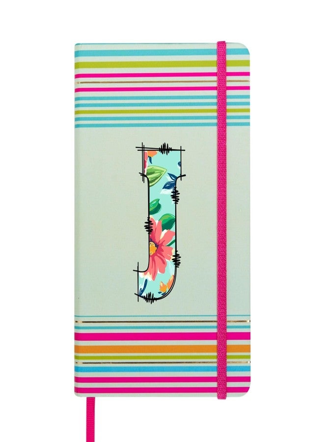 DOODLE Initial J Stripes Theme Premium Hard Bound B6 Notebook Diary|192 Ruled Pages(144 ruled + 48 blank)|4.75 * 7 Inches, 80 GSM Paper, Coloured Elastic Band, Coloured Ribbon - Image 1