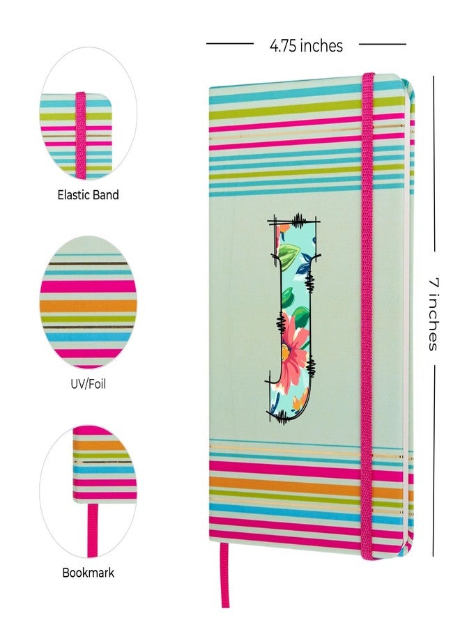 DOODLE Initial J Stripes Theme Premium Hard Bound B6 Notebook Diary|192 Ruled Pages(144 ruled + 48 blank)|4.75 * 7 Inches, 80 GSM Paper, Coloured Elastic Band, Coloured Ribbon - Image 3