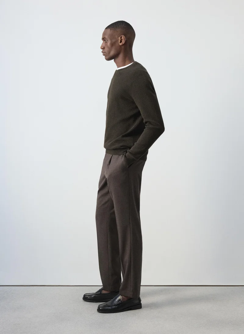 Mango Man 32-CHOCOLATE 100% Cotton Fine Ribbed Knit Jumper for Men | Best Price UAE