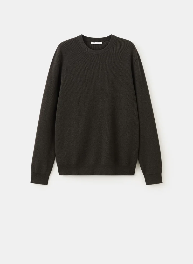 Mango Man 32-CHOCOLATE 100% Cotton Fine Ribbed Knit Jumper for Men | Best Price UAE