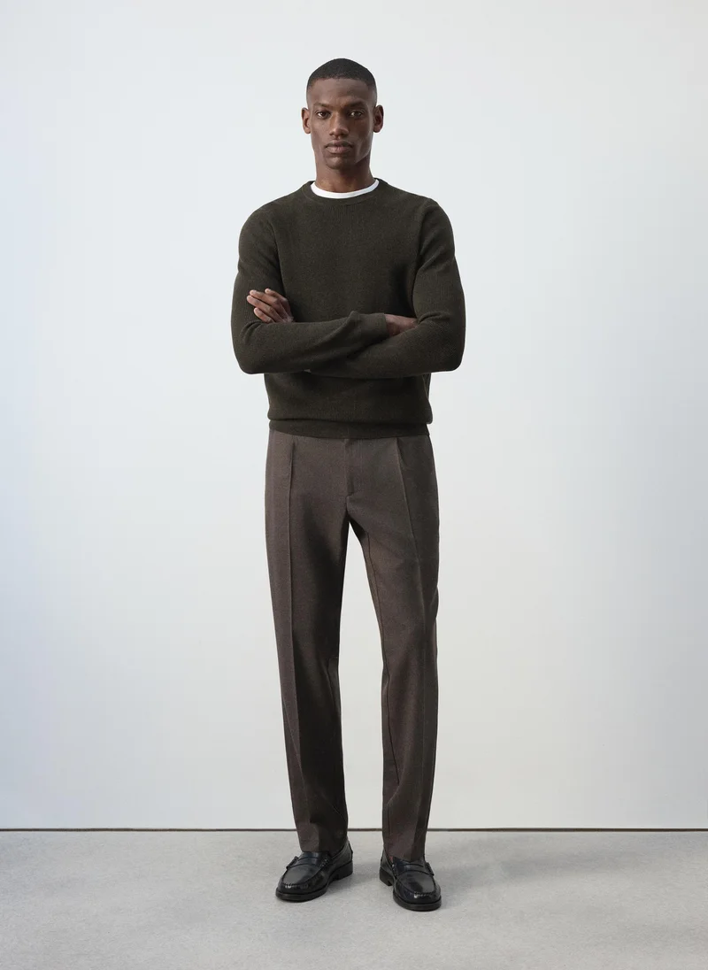 Mango Man 32-CHOCOLATE 100% Cotton Fine Ribbed Knit Jumper for Men | Best Price UAE