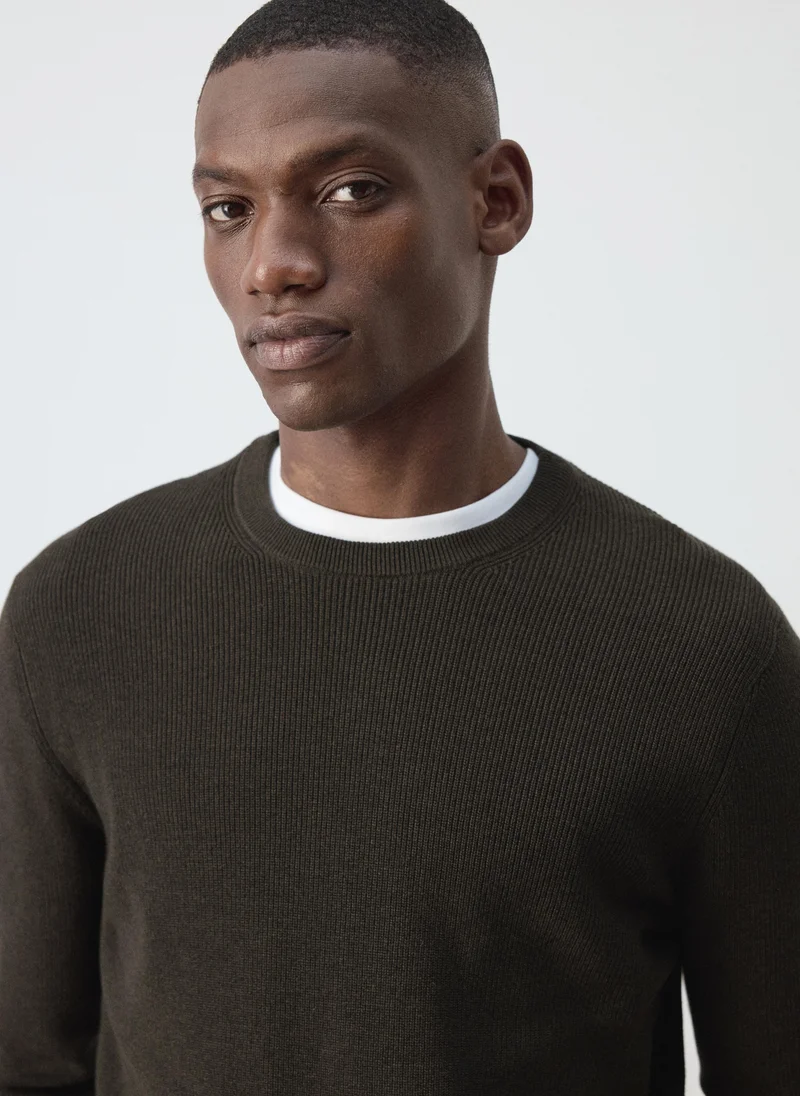 Mango Man 32-CHOCOLATE 100% Cotton Fine Ribbed Knit Jumper for Men | Best Price UAE