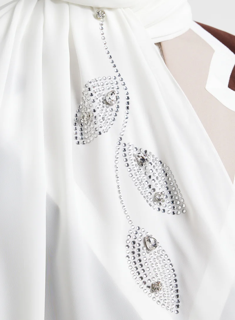 Khizana Leaf Detail Diamante Long Hijab Scarf