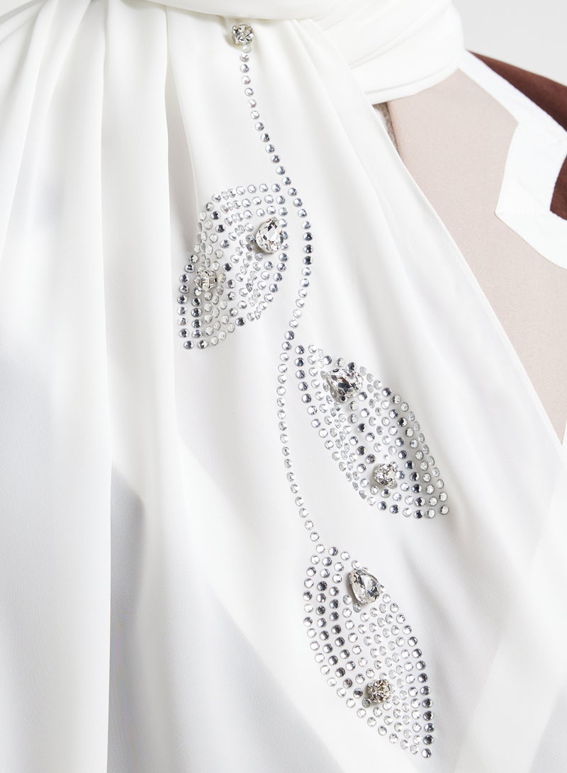 خزانة وشاح حجاب طويل مزين بأوراق لامعة - Image 4