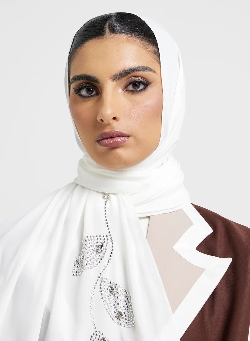 Khizana Leaf Detail Diamante Long Hijab Scarf