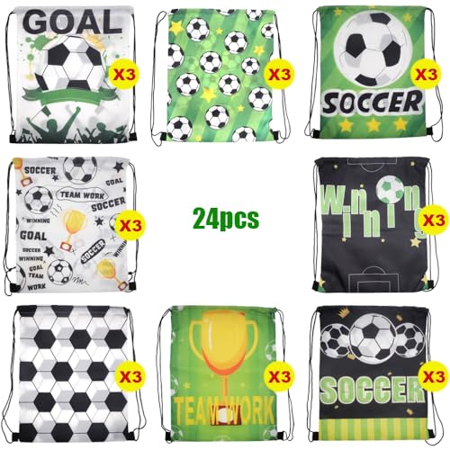 Aikelai 24pcs Kids/Teenagers Soccer Goodie Bags - Drawstring Bags for Boys' Soccer Birthday Party Supplies - Image 2