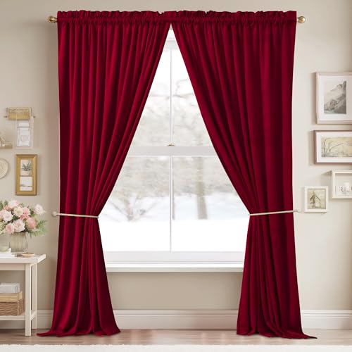 StangH Theater Red Velvet Curtains Christmas Curtains Super Soft Thermal Insulated Window Drapes 84 inches for Living Room Holiday Decorative for Master Bedroom, W52 x L84, 2 Panels - Image 2