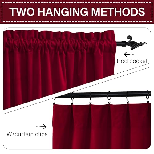 StangH Theater Red Velvet Curtains Christmas Curtains Super Soft Thermal Insulated Window Drapes 84 inches for Living Room Holiday Decorative for Master Bedroom, W52 x L84, 2 Panels - Image 3