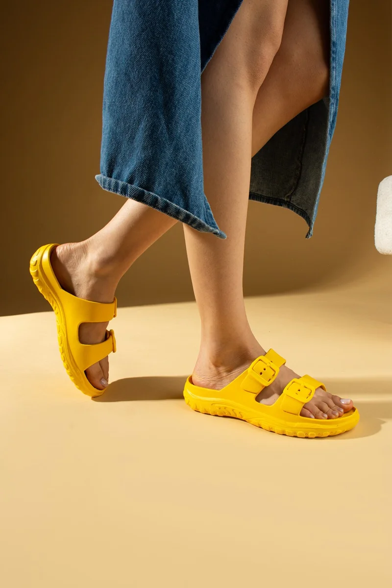 Pembe Potin Pink Booties Open Front Non-Slip Sole Double Buckle Eva Women's Slippers KY24-110Z