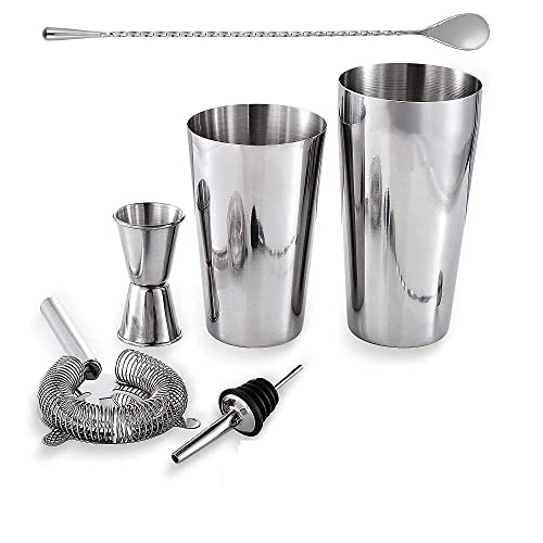 FINALITY Cocktail Shaker Martini Shaker Drink Shaker Cocktail Shaker Boston Shaker Bar Set Cocktail Strainer Bar Tools Bartender Kit Stainless Steel Double Measuring Jigger Mixing Spoon: 6 Pcs Set - Image 2