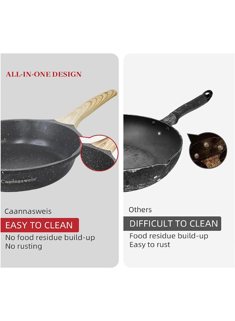 Nonstick Granite Frying Pan Skillet, Non Stick Omelette Fry Pans, Omelet Egg Pan, Stone Cookware Chef's Pan, Induction Compatible, PFOA Free (Gray, 11 Inch) - Image 4