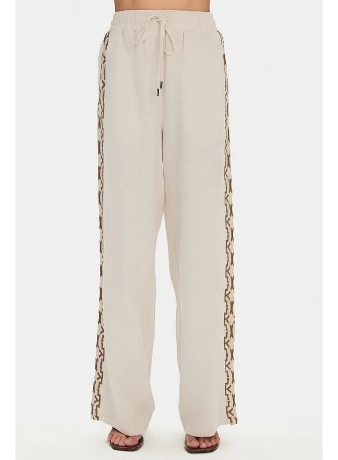JUNE June Women Linen Blend Embroidered Detailed Shirt Trouser Set Beige