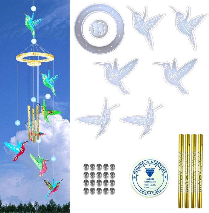 klarako Resin Molds Hummingbird Silicone Casting Molds, Butterfly Hummingbird Dragonfly Mold for DIY Wind Chime, Home Outdoor Decorations (White) - Image 1