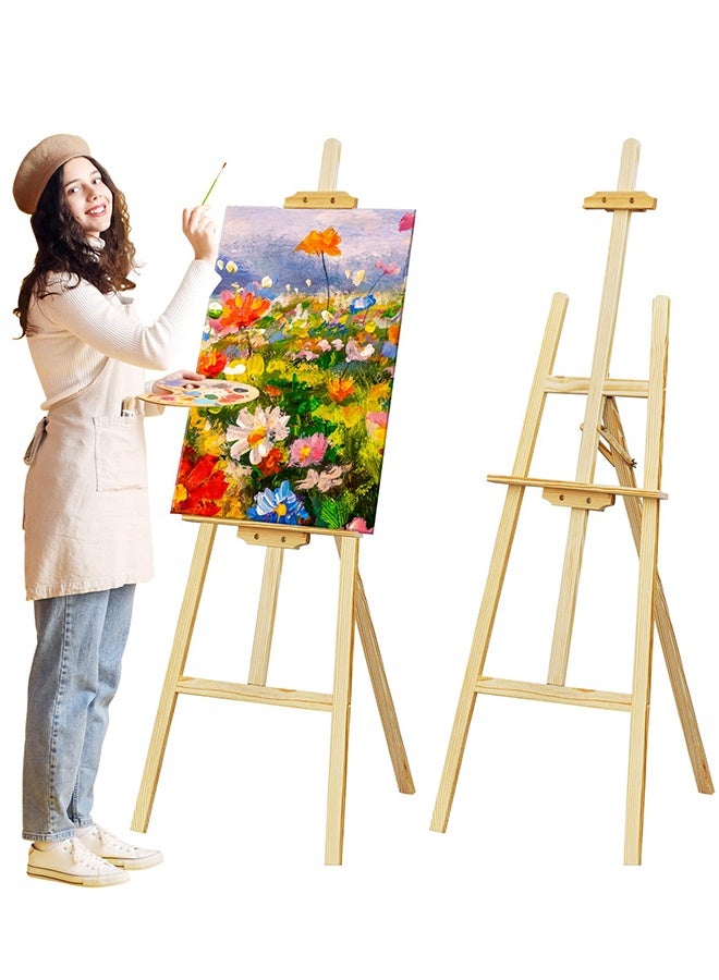 ليكسين حامل خشبي للرسم، حامل كبير للرسم على الأرض بارتفاع قابل للتعديل وقابل للطي، لملصقات لافتات الزفاف القماشية، حامل فني للبالغين والمراهقين (طبيعي، 3 خيارات للارتفاع) - Image 1