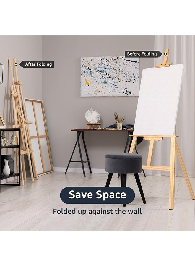 ليكسين حامل خشبي للرسم، حامل كبير للرسم على الأرض بارتفاع قابل للتعديل وقابل للطي، لملصقات لافتات الزفاف القماشية، حامل فني للبالغين والمراهقين (طبيعي، 3 خيارات للارتفاع) - Image 3