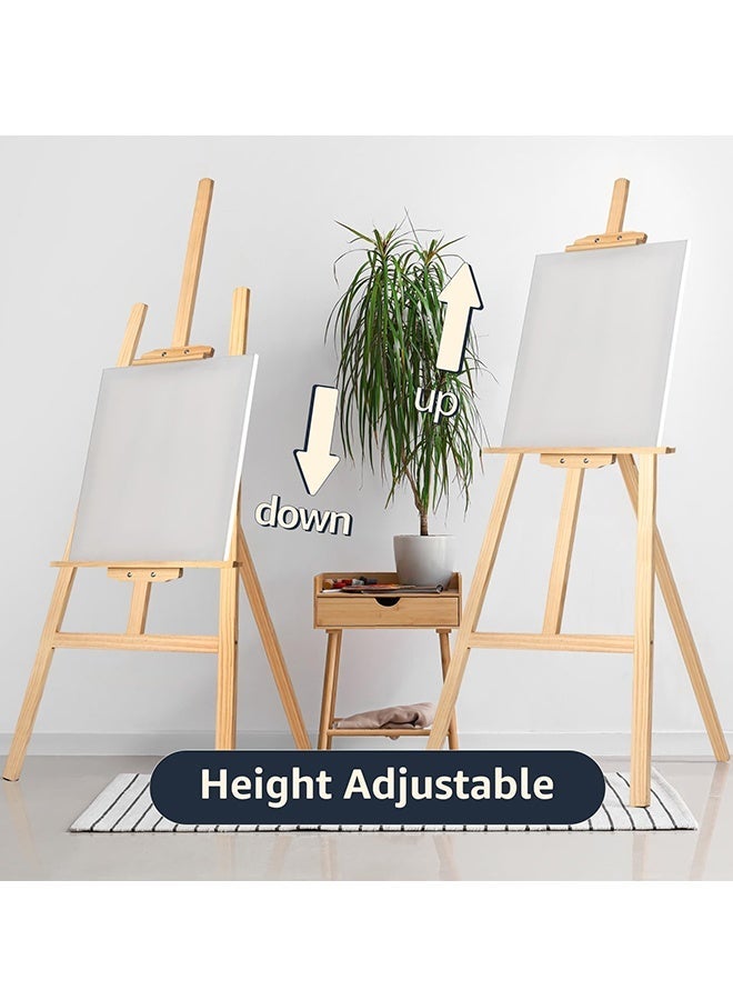 ليكسين حامل خشبي للرسم، حامل كبير للرسم على الأرض بارتفاع قابل للتعديل وقابل للطي، لملصقات لافتات الزفاف القماشية، حامل فني للبالغين والمراهقين (طبيعي، 3 خيارات للارتفاع) - Image 4