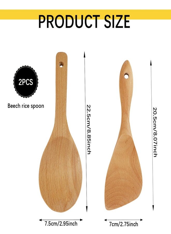 DOERDO DD DOERDO 2Pcs Wooden Rice Paddle Nonstick Spatula Cooking Utensil for Sushi, Mashed Potato, 8.9" x 2.9" - Image 2
