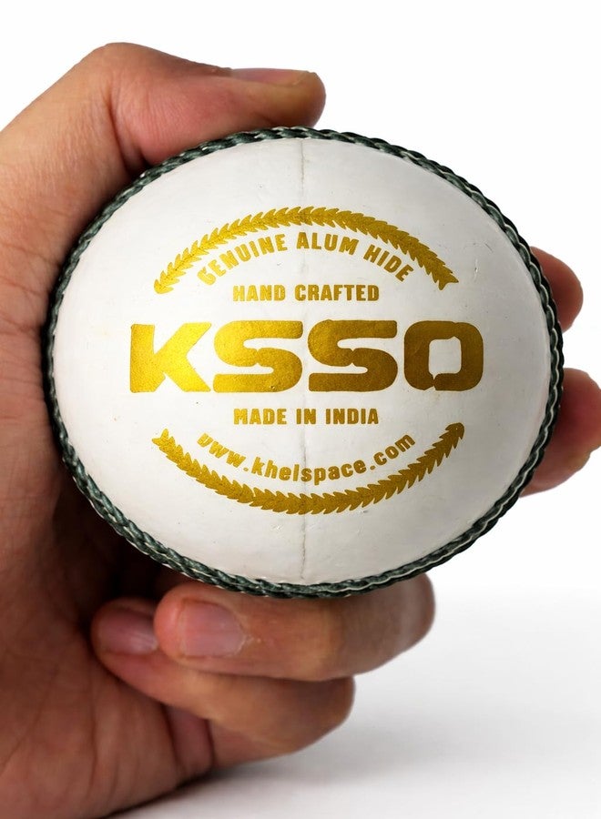 KHELSPACE KS-50 White Leather Cricket Ball | Premium Hand-Stitched | Match & Practice Ball for Swing & Seam | Professional Club, Academy & Tournament Use| Pack of 1 - Image 5