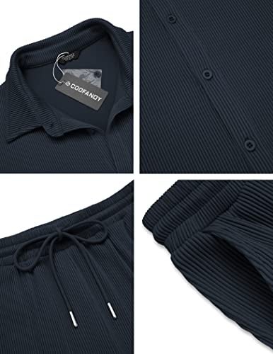 COOFANDY Men Matching Shirt and Pant Set Casual Short Sleeve Shirt Beach Walking Pants - Image 5